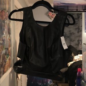 Leather Cut Out Crop Top